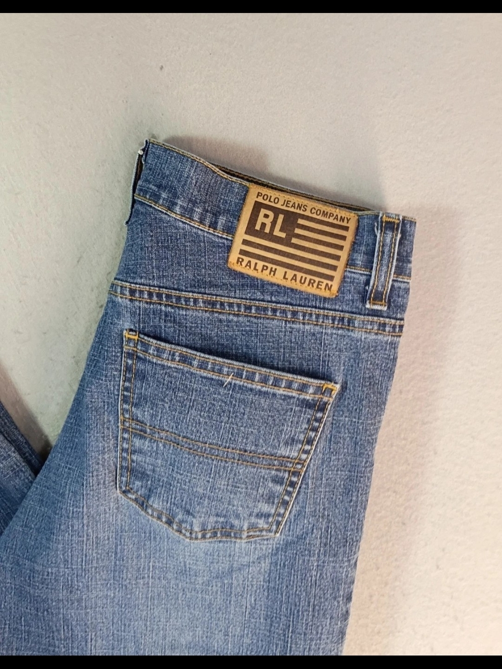 Women's Ralph Lauren Weekender Slim Straight Medium Blue Denim Jeans w/Tan Patch